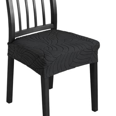 Imagem de HADEEONG Capas de assento de cadeira para sala de jantar, conjunto de 6, capas removíveis laváveis para cadeira de cozinha, antipoeira, capas protetoras de cadeira de jantar (6, preto)