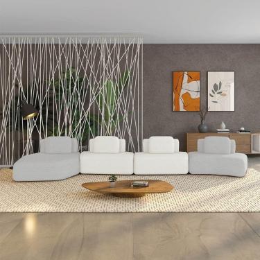 Imagem de Sofá 4 Lugares Orgânico Com Chaise E 3 Módulos Berlim Bouclê Cinza Claro-off White K01 - D`rossi
