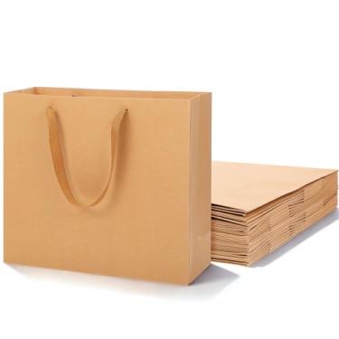 Imagem de 25 sacos de presente marrons com alças 31,8 cm x 11,4 cm x 28 cm sacos de presente de papel Kraft resistentes sacos de compras grandes sacos de presente de papel grande para varejo, boutique