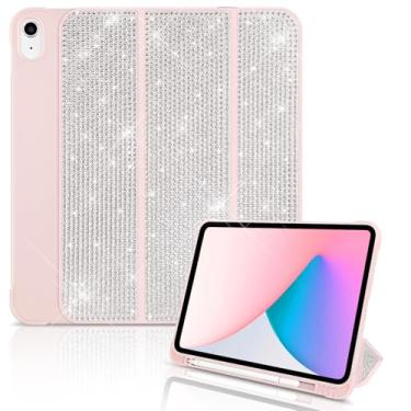 Imagem de Capa para iPad Air de 11 polegadas 7ª/6ª geração (M3/M2) 2025/2024, para iPad Air 5ª/4ª geração 10,9 polegadas 2022/2020, capa com suporte com glitter, Touch ID despertar/hibernar automaticamente