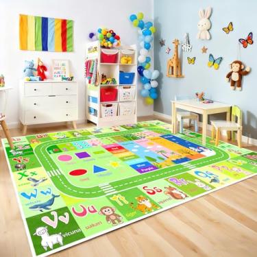 Imagem de BATATADOCE Tapetes alfabéticos para sala de jogos infantil – Tapete educativo com alfabeto ABC, cores de animais, tapetes ABC para sala de jogos infantil, tapete para decoração de quarto, verde, 10 x