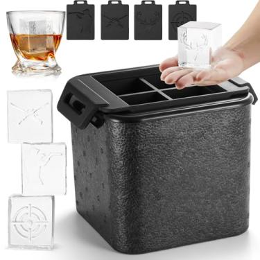 Imagem de TPPICK Molde de cubo de gelo quadrado transparente para uísque bourbon, presentes de caça para homens, material de meia para homens, 4 carimbos de gelo com tema de caça incluídos