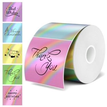 Imagem de Etiquetas adesivas térmicas quadradas holográficas de 5 cm, com ondulação arco-íris e glitter, adequadas para todas as etiquetas, aplicações de logotipo DIY personalizado, 5 cores (200 peças/rolo)