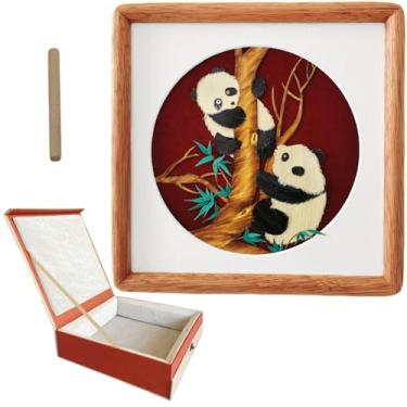 Imagem de stuntechy Decoração de mesa com textura 3D - Arte de palha de trigo panda feita à mão, presente premium para escritório em casa e entusiastas (Panda de escalada)