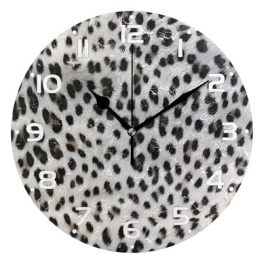 Imagem de JUZIHAI Relógio de parede com estampa de leopardo silencioso, sem tique-taque, relógios de parede redondos operados por bateria, fácil de ler, relógio decorativo de parede para casa, cozinha, sala de