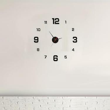 Imagem de Relógio de parede DIY sem moldura preto 3D mudo forma redonda quartzo relógio de parede adesivo DIY decoração de parede para casa sala de estar quarto escritório sala de aula - preto