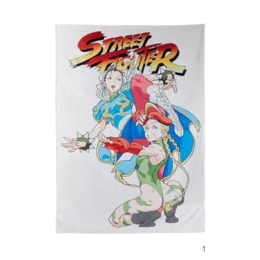 Imagem de Micotaku Tapeçaria Street Fighter oficialmente licenciada – 2 estilos (Chun-Li/Cammy e alinhamento completo de personagens) Anime Game Room Wall Hanging