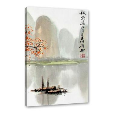 Imagem de Arte de cenário japonês, impressão floral, pintura a tinta, barco, pássaro, pôsteres em tela, decoração asiática, arte de parede japonesa para decoração de sala de estar e quarto (SKU3,12 x 40,6 cm =