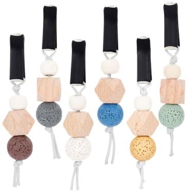 Imagem de DELORIGIN Difusor de carro com esfera de pedra vulcânica natural em 6 cores, clipe de ventilação de madeira, óleo essencial, clipes de ventilação de carro, pingente de madeira, acessórios de carro