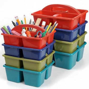 Imagem de Kathfly Pacote com 8 organizadores com alça, armazenamento empilhável para organização, cesta de plástico pequena para sala de aula, para mesa, escritório, lápis, sala de crianças, artesanato, arte