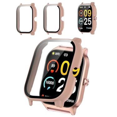 Imagem de Pacote com 2 capas protetoras compatíveis com smartwatch Liufiueq P125 de 4,7 cm, capa rígida de policarbonato e protetor de tela de vidro temperado 9H - à prova de choque, resistente a arranhões