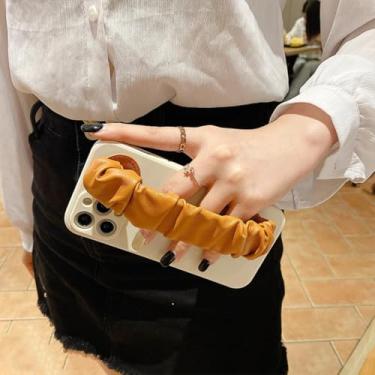 Imagem de IRTGFG Capa de couro com alça de pulso para iPhone 16E SE4, capa de pulseira de seda em cores doces (para iPhone 16E SE4/2)