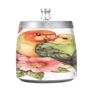 Imagem de JUZIHAI Cinzeiro de flores de pássaros do amor com tampa, cinzeiro de aço inoxidável inodoro à prova de vento sem fumaça para escritório em casa, pátio, varanda, cigarro