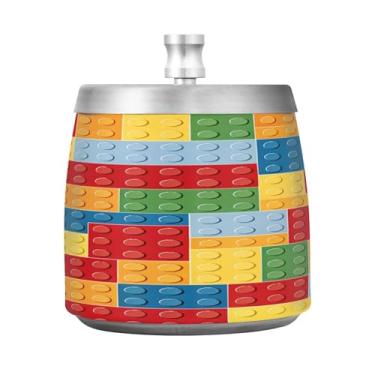 Imagem de Qilmy Blocos de construção cinzeiro de aço inoxidável com tampa - Cinzeiro de cigarro à prova de vento sem cheiro sem fumaça para casa, escritório, carro, pátio, varanda (uso interno e externo)