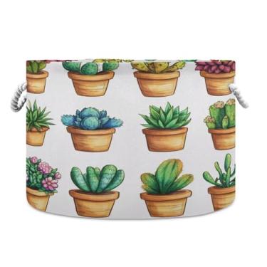 Imagem de JUZIHAI Cesto de armazenamento grande para cactos, cesto de roupa suja dobrável à prova d'água com alças de corda de algodão para organização doméstica no quarto, banheiro e carro