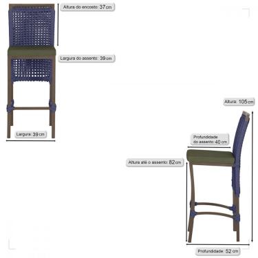 Imagem de 8 Banqueta Em Alumínio Roma Marrom Corda Náutica Tecido 13 Azul Unico