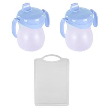 Imagem de Kit 1 Tábua Branca Plástica de Corte Pequena + 2 Garrafa Infantil 310ml Plástica Atóxica Azul