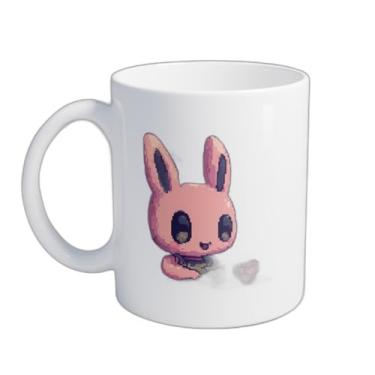 Imagem de Caneca Xícara de Café Porcelana 300ml Com Desenho De Coelho Comendo Morangos