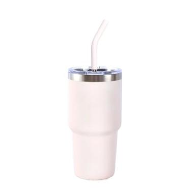 Imagem de Garrafa Térmica Inoxidável Portátil 1.2L Anti-Vazamento com Tampa e Canudo, Ideal para Viagens(Rosa claro-600ml)