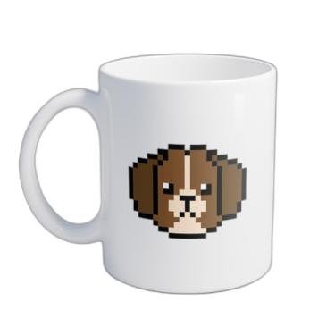 Imagem de Caneca Xícara de Café Porcelana 300ml Com Desenho Cabeca de Cão Beagle Pixel Art