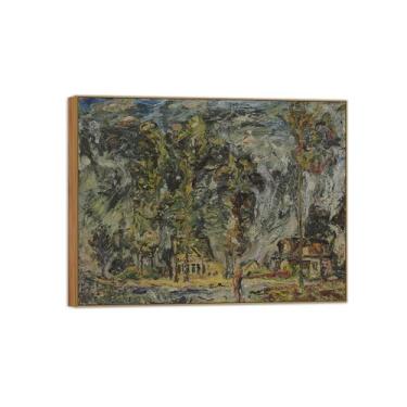 Imagem de David Burliuk Famosas impressões em tela de arte de parede prontas para pendurar Casas sob árvores Pintura de moldura de madeira para decoração de sala de estar 50 x 65 cm 20 x 26 pol