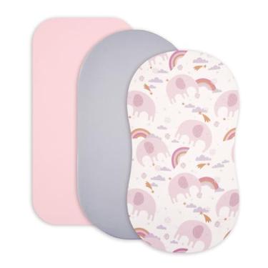 Imagem de TILLYOU Lençóis de berço para meninas e meninos, adequado para colchão retangular oval ampulheta, 83 x 40 cm, pacote com 3 elefantes arco-íris