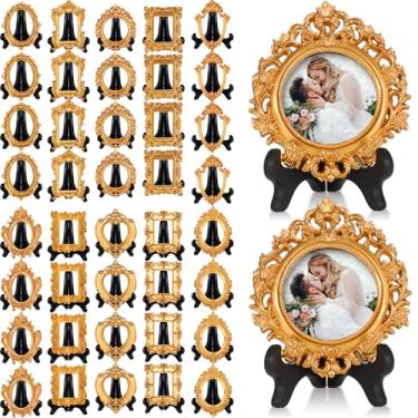 Imagem de Tatuo 80 mini porta-retratos e expositores vintage de resina, suporte de resina para casa, escritório, quarto, sala de estar, decoração de casamento (ouro)