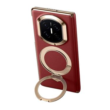 Imagem de HAOMRIYL Capa de couro para Huawei Mate X7, suporte de anel magnético capa traseira de telefone capa protetora de dobradiça de luxo anti-queda, vermelha, Mate X7