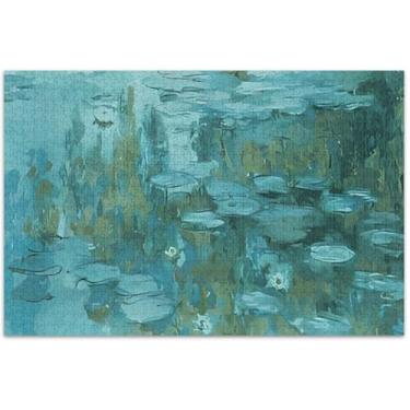 Imagem de Quebra-cabeça de pintura de lírio de água verde para adultos 1000 peças de arte de brinquedo familiar presentes masculinos exclusivos presentes de festa de elefante branco, 75 x 40 cm