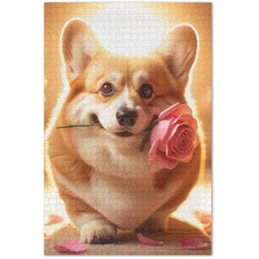 Imagem de Corgi Quebra-cabeça de cachorro fofo 500 peças para adultos elefante branco impressão de arte animal, 50 x 37 centímetros