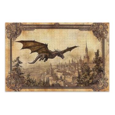 Imagem de Dragon Vintage Brown Puzzle 500 peças adulto, jogos de quebra-cabeça com letras na parte de trás