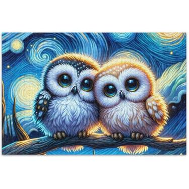 Imagem de Corujas personalizadas pássaros fofos noite estrelada quebra-cabeças para adultos 1000 peças presentes de jogo de quebra-cabeça exclusivo quebra-cabeça pintura de arte animal, 75 x 40 centímetros