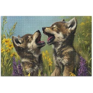 Imagem de Quebra-cabeça floral Wolf Cubs Grass para adultos 500 peças presentes de elefante branco para família Prime Puzzles Pintura de arte floral, 51 x 35 centímetros