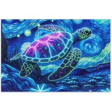 Imagem de Quebra-cabeça de tartaruga marinha estrelada para adultos, 500 peças, pintura de arte animal, brinquedos divertidos para adultos, presentes para jogo de elefante branco, 51 x 35 cm