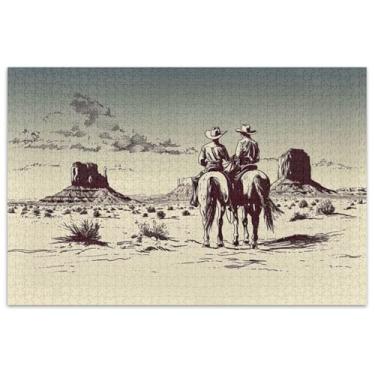 Imagem de Quebra-cabeça de cowboy montando cavalo deserto 500 peças presentes adultos elefante branco engraçado difícil quebra-cabeças brinquedo arte jogo de arte