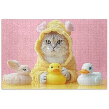 Imagem de Quebra-cabeça de gato engraçado com desenho de pato 1000 para adultos brinquedo arte arte mordaça presente quebra-cabeça elefante branco