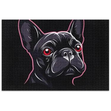 Imagem de Quebra-cabeça de cachorro buldogue francês preto, 1000 peças para adultos, decoração de pintura, quebra-cabeças, elefante branco