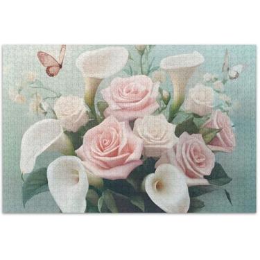 Imagem de Buquê de pastel personalizado com flores de rosas rosa, 500 peças para adultos, família, brinquedo, arte, exclusivo, quebra-cabeça, família, namorados, presentes, 51 x 35 cm