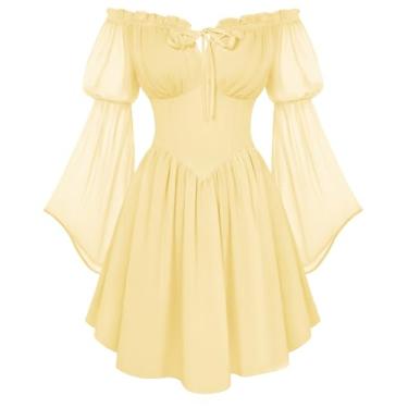 Imagem de Scarlet Darkness Vestido feminino renascentista 2026 verão boho ombro de fora espartilho, espartilho, minivestidos, amarelo claro, G