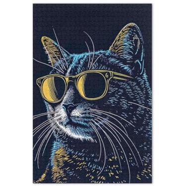 Imagem de Quebra-cabeça engraçado gato preto adulto 500 peças pintura artística quebra-cabeças rígidos para adultos família amantes presentes
