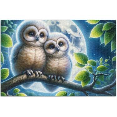 Imagem de Corujas Amor Pássaros Quebra-cabeça floral adulto 1000 peças divertido cenas de inverno bobo desenho animado, 75 x 19,7 polegadas