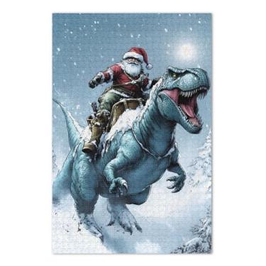 Imagem de Quebra-cabeça T Rex Santa Snow 500 peças para adultos, quebra-cabeças adultos com letras nas costas