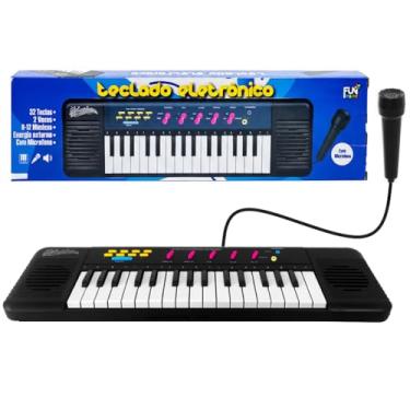 Imagem de Super Teclado Eletrônico Musical Infantil Com Microfone Pianinho Infantil Karaokê Interativo 32 Teclas Educativo Preto