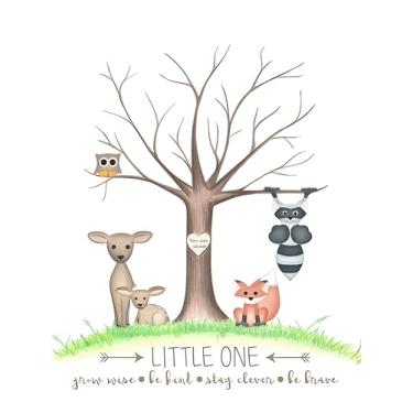 Imagem de EinNana Livro de visitas em tela de árvore de impressão digital revelação de gênero, decorações de chá de bebê, pintura pendurada com impressão digital, suprimentos de festa (A, 3)