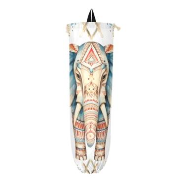 Imagem de Elefante em suporte de saco de plástico branco, organizador de bolsas para armazenamento de sacolas plásticas de cozinha, bolsa de compras para pendurar na parede