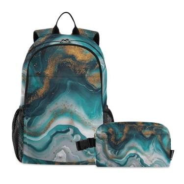 Imagem de GAIGEO Mochila de mármore azul dourado para almoço, mochila infantil de malha respirável, mochilas para escola, mochilas escolares para meninos