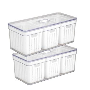 Imagem de Organizador de Geladeira 6,8 Litros Com 3 Cesto Tampa Multiuso Alimentos Verduras e Vegetais (2 Peças)