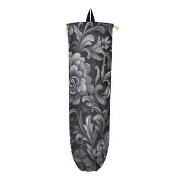 Imagem de Suporte de saco plástico floral preto e cinza, bolsa de armazenamento de parede, suporte de saco de plástico pacote com 2