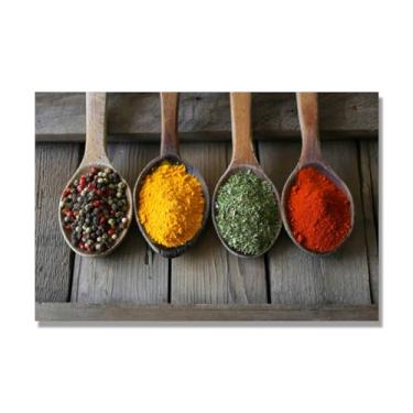 Imagem de NHLDZYH Arte de parede em tela colorida para especiarias e colher de tempero | Decoração de cozinha vintage | Arte moderna para casa e sala de jantar. C09. 50 x 75 cm - 19,7 x 29,6 pol. Somente tela