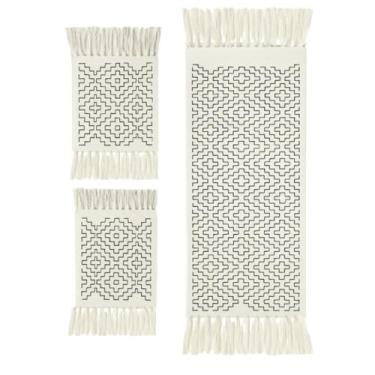 Imagem de Kit Tapete Cozinha Algodão Artesanal com Passadeira Geométrica 3 Peças Decorativo(Monaco)